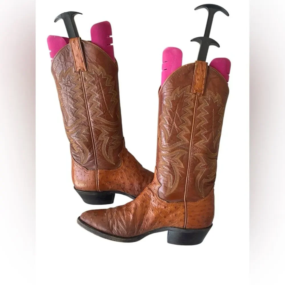 Panhandle Slim Cream Western Ostrich Boots Size:7D
